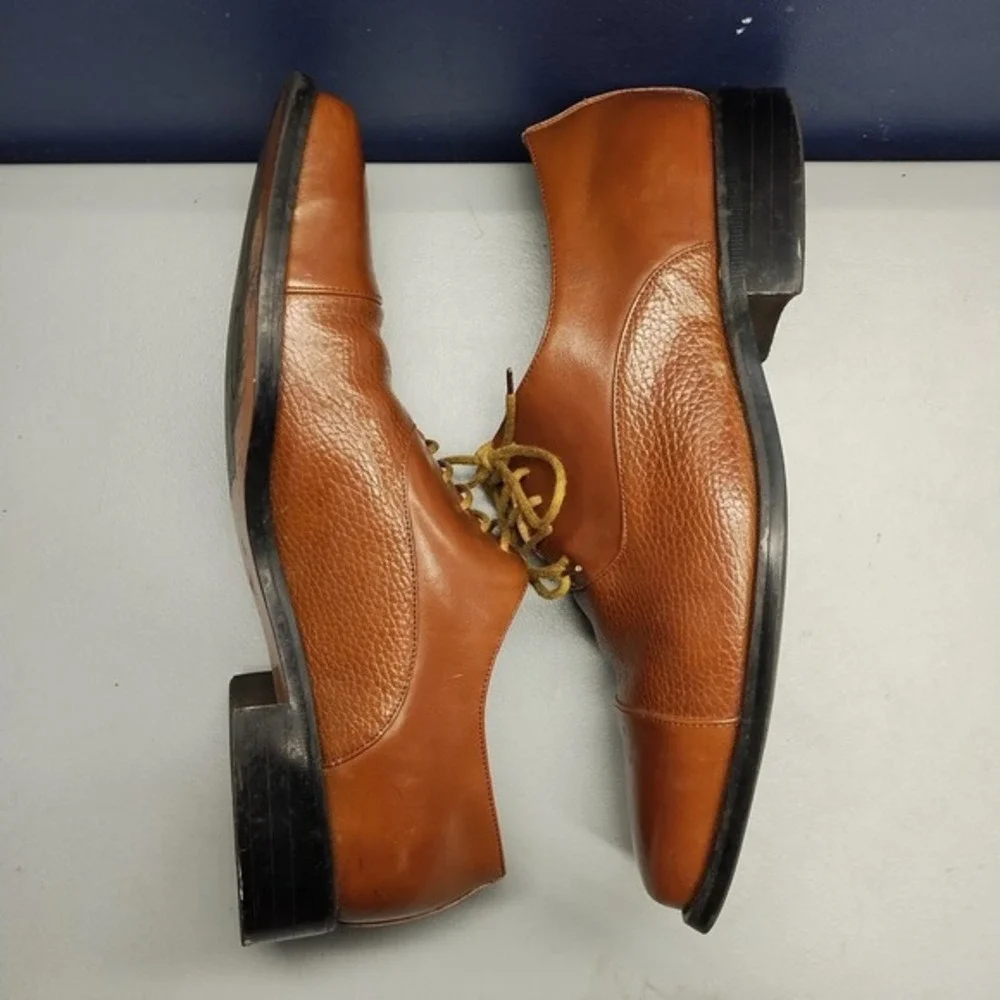 Brunni Selvatore Oxford Shoes Mens US Size 9.5E Brown Leather Square Toe Lace Up